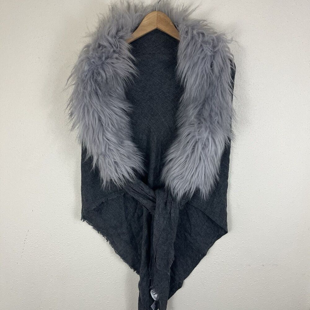 Evelyne Prelonge Faux Fur Cashmere Blend Triangle Scarf Wrap Made in France